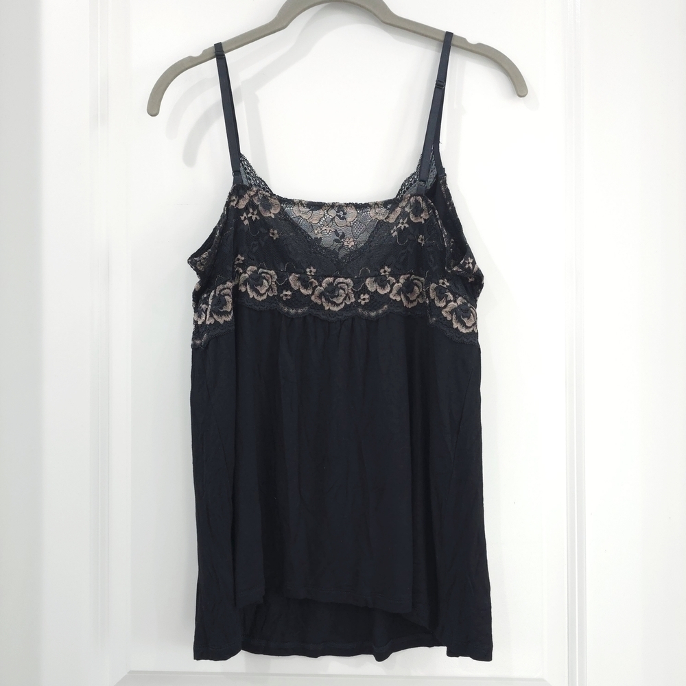Tahari Black Babydoll Cami Floral Gold Black Lace, Size Large, Coquette Romantic - Picture 6 of 9
